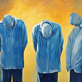 Mannen met Gebogen Hoofd | Somberheid en Reflectie in Blauw van ARTEO Schilderijen