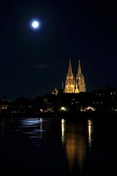 Maanverlichte nacht in Regensburg