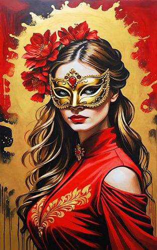 The divine one in red with the gold mask