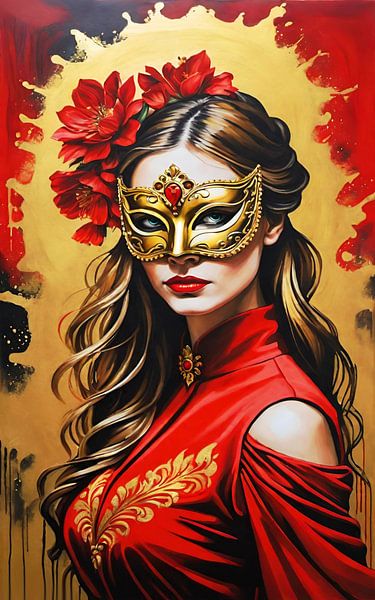 Die göttliche in rot mit der Goldmaske von DJF by Dean Jayson Freeman Art | Level Up your Home