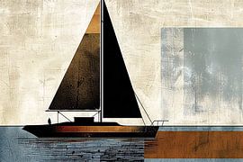 Minimalist sailboat painting on abstract background by Art & Soul Creations