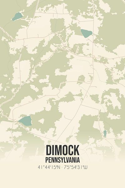 Carte ancienne de Dimock (Pennsylvanie), USA. par Affiches de lieux
