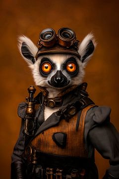 Steampunk Ringstaartmaki van Harry Hadders