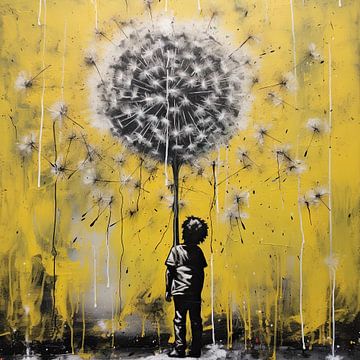 Flower Wish - Banksy style van Blikvanger Schilderijen