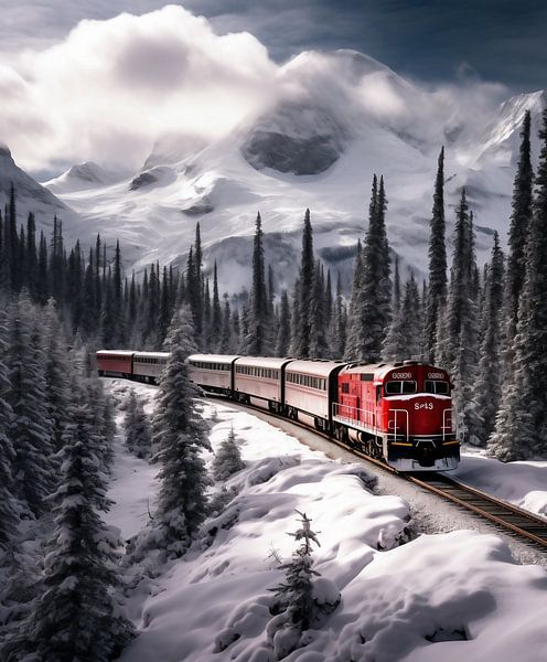 Zug in romantischer Winterlandschaft von fernlichtsicht