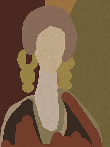 Abstract portret van een vrouw in mosgroen en bruin.
