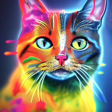 Portret van een kat XIII - kleurrijk popart graffiti van Lily van Riemsdijk - Art Prints with Color