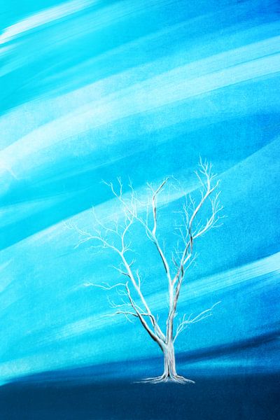 Grand fond blanc arbre sans feuilles de bleu par Jan Brons
