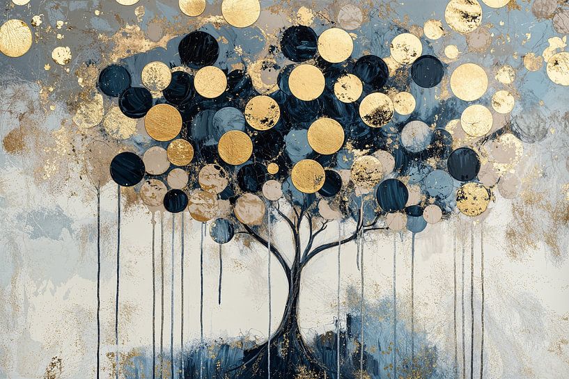 Tree with gold and blue circles by Art & Soul Creations