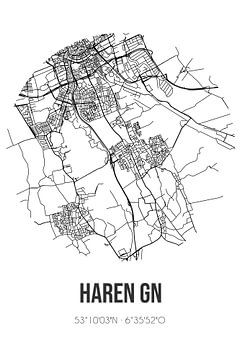 Haren Gn (Groningen) | Karte | Schwarz und Weiß von Rezona