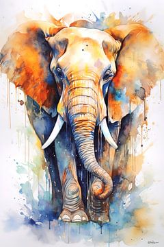 aquarelle abstraite en couleur d'un éléphant sur Gelissen Artworks