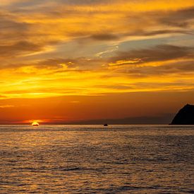 Fischer geht bei Sonnenuntergang nach Hause von Mark Scholten