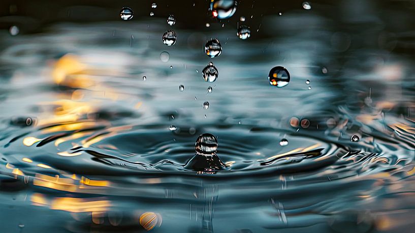Falling water droplets close up by Vlindertuin-Art
