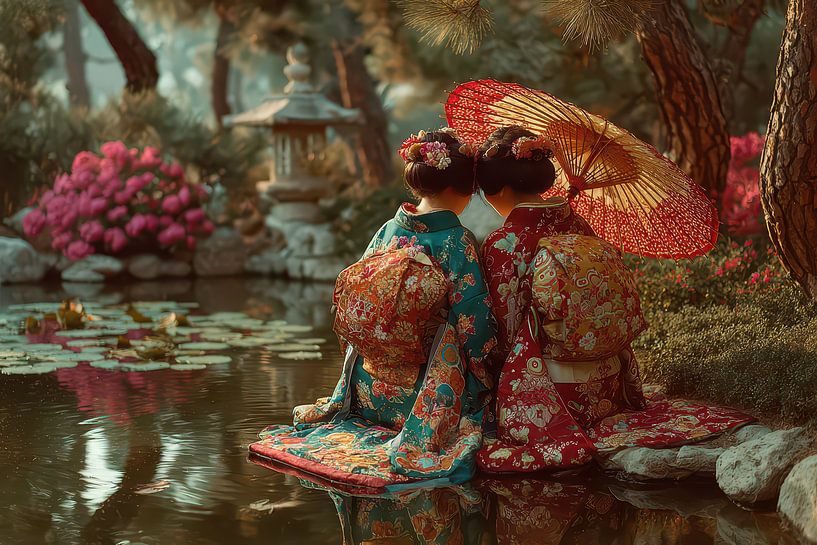Picturesque Japanese art with Geisha by Egon Zitter