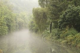 A mist-covered river winds through the green landscape by Paul Wendels