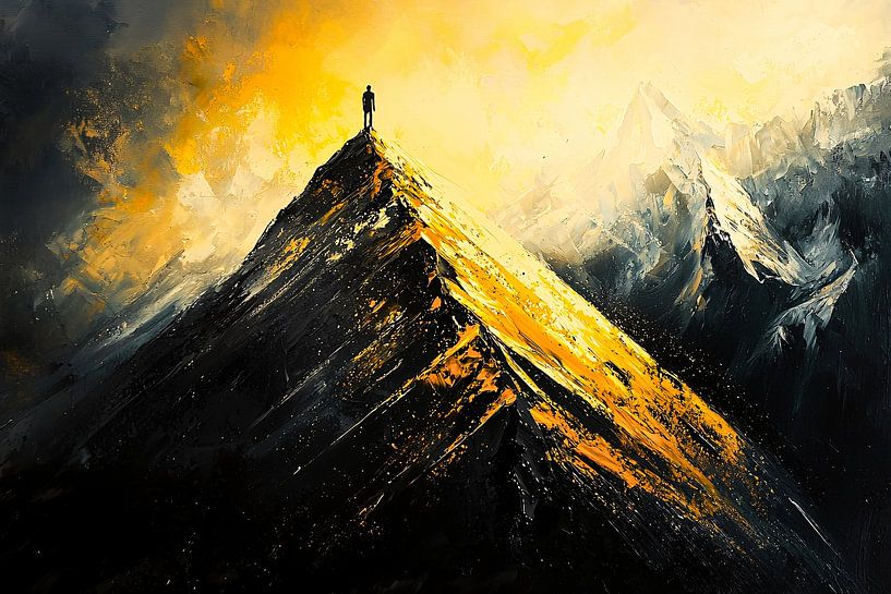 Persoon op zonovergoten bergtop van Art & Soul Creations
