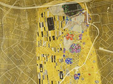 Carte de Eindhoven Centrum avec le Baiser de Gustav Klimt sur Map Art Studio