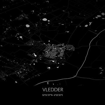 Zwart-witte landkaart van Vledder, Drenthe. van Rezona