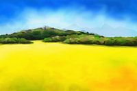 Landschaft mit Blick auf eine Burgruine