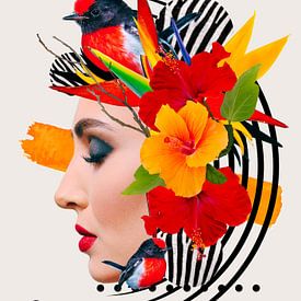 Flower woman rood oranje van Postergirls