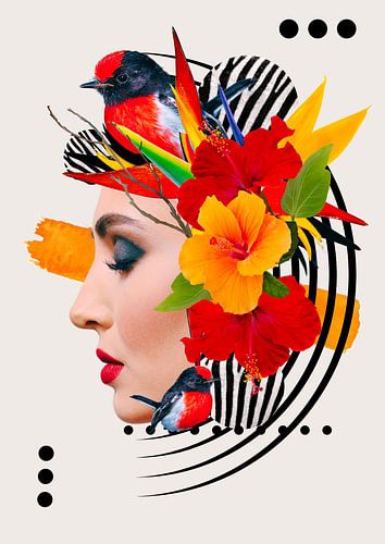 Flower woman rood oranje van Postergirls