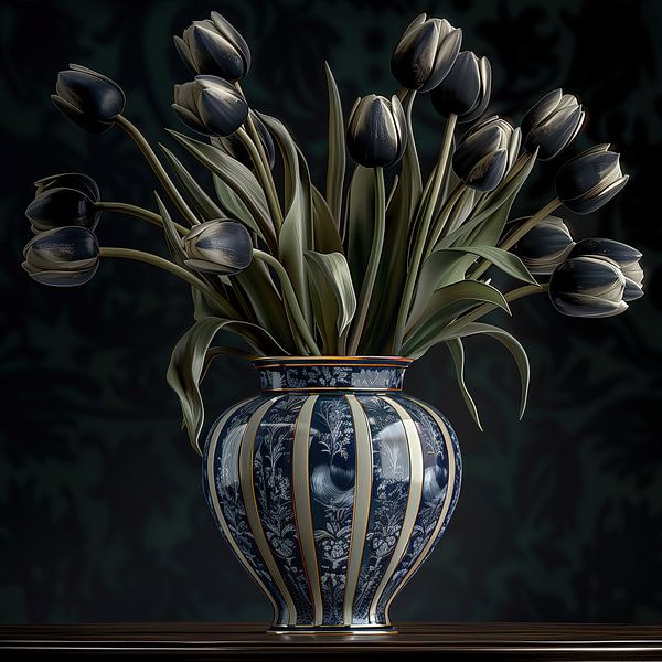 Zwarte tulpen in vaas van Rene Ladenius Digital Art