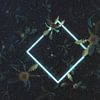 Gedraaid rechthoekig frame in neonlicht bedekt met paardenbloemplanten van Besa Art