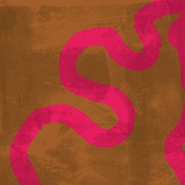 Neonroze op okergeel. Kleurrijke abstracte kunst. van Dina Dankers