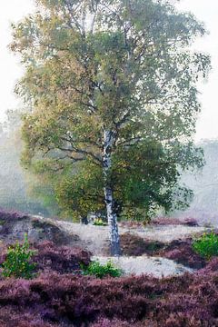 Birke auf der violetten Heide (Gemälde) von Art by Jeronimo