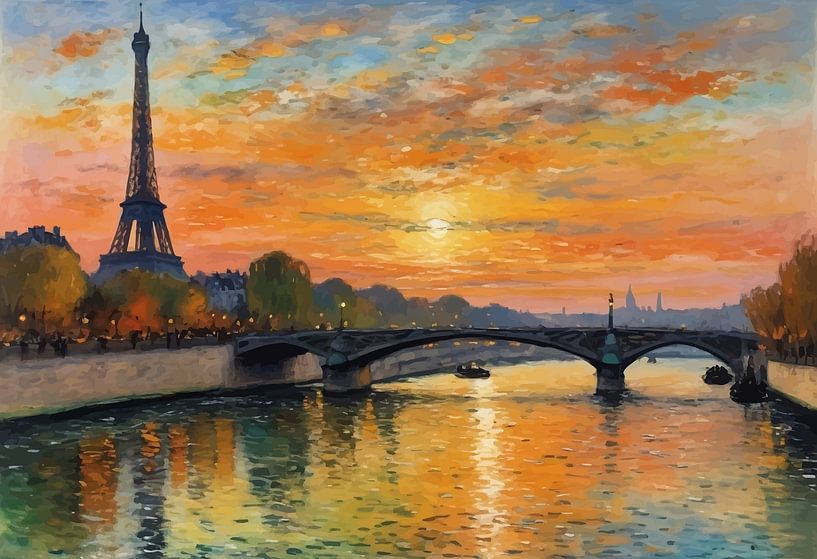 Eiffel Tower from the Seine Sunset Landscape by MIROKKU