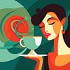 Dame mit Tasse | Modernes Art Deco von ARTEO Gemälde