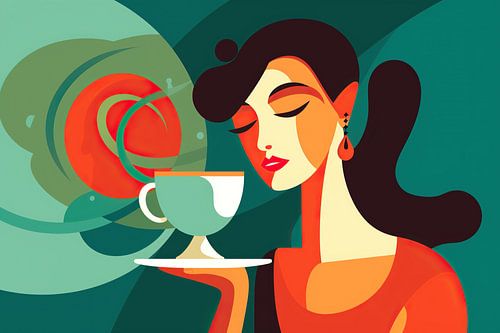 Dame mit Tasse | Modernes Art Deco