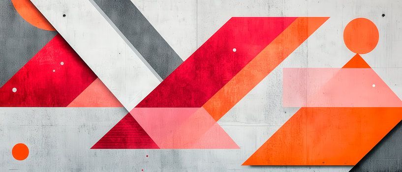 Geometric mural in red and grey by Poster Art Shop