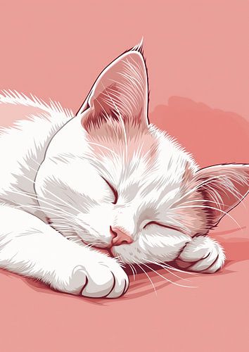 Witte slapende Kat Poster | - Een prachtige poster voor zoontje, dochtertje, neefje of nichtje!
