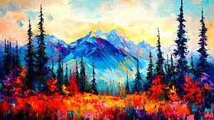 abstrait forêt et montagnes peinture à l'huile