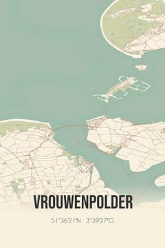 Vintage landkaart van Vrouwenpolder (Zeeland) van MijnStadsPoster