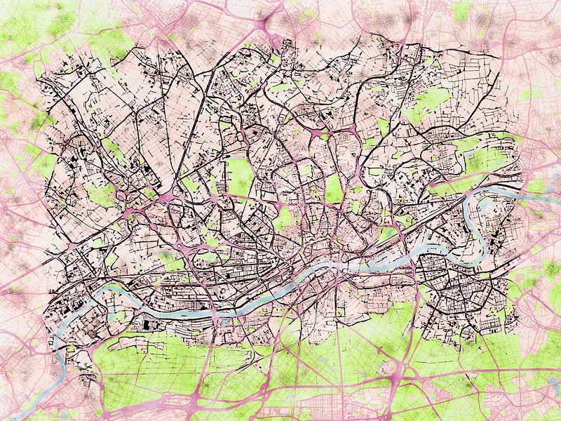 Kaart van Frankfurt am Main groot in de stijl 'Soothing Spring' van Maporia