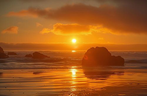Oceaan ondergedompeld in goud