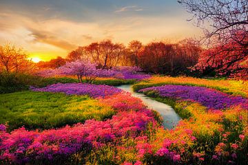 De lente in een tuin met bloemenillustratie van Animaflora PicsStock