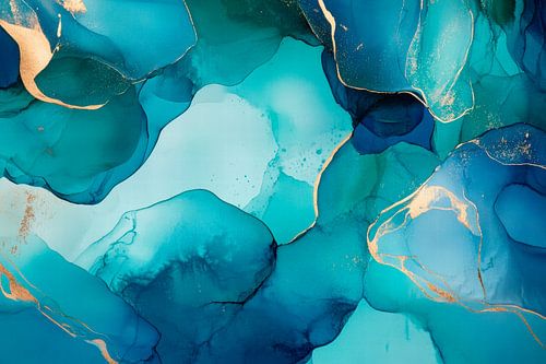 Aquarel in blauw en goud