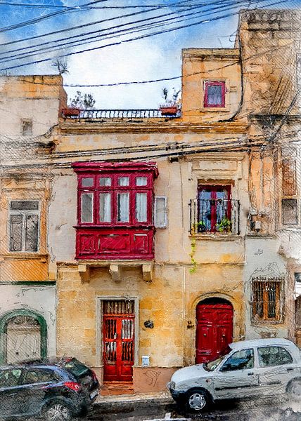 Malta Sliema city watercolor painting #malta by JBJart Justyna Jaszke