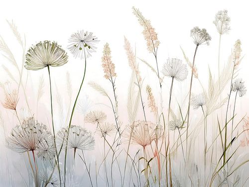 Rustig en sereen Stilleven. Bloeiende grassen in de berm