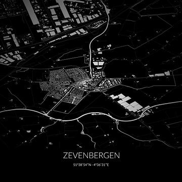Schwarz-weiße Karte von Zevenbergen, Nordbrabant. von Rezona