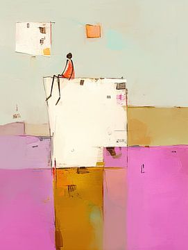 Rood Figurine | Vrouw op Witte Rand in Abstract van ARTEO Schilderijen