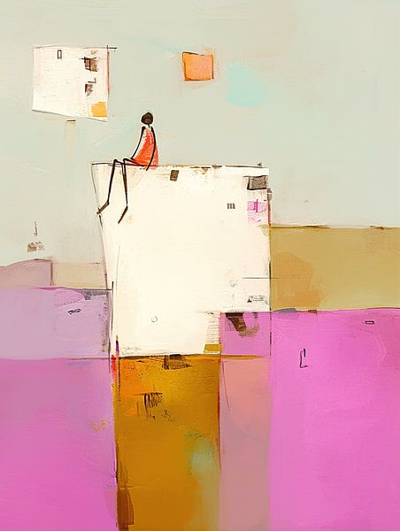 Red Figurine | Woman on White Edge in Abstract by ARTEO Paintings
