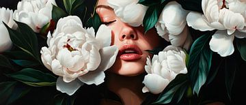 Bloeiende elegantie: de vrouw achter pioenen van Poster Art Shop