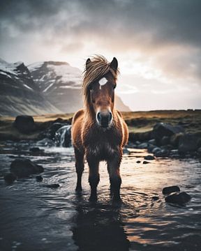 IJslands paard in de natuur van fernlichtsicht