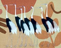 7 japanse rode kraanvogels wandelen in de natuur