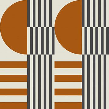 Abstrakter geometrischer Retro-Stil in Dunkelgold, Taupe, Grau III von Dina Dankers