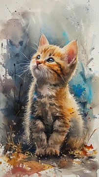 Katze - Katze in Aquarell von Gelissen Artworks